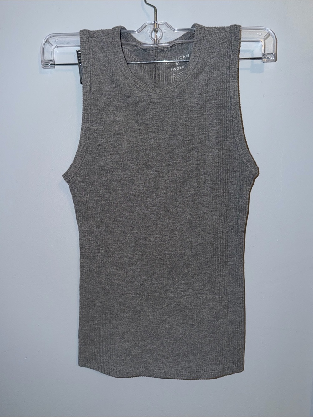 American Eagle Ribbed Knit High Neck Tank Top Gray XS